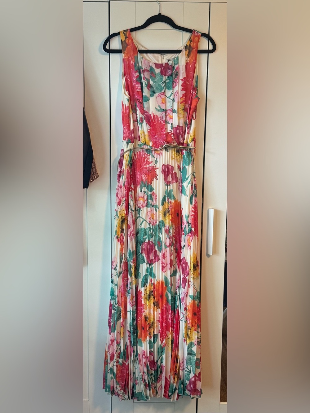 Eliza J Floral Pleated Maxi Dress in Pink, Green & Yellow